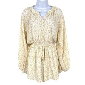 Line & Dot Mimi Floral Long Sleeve Romper Yellow White Size Small